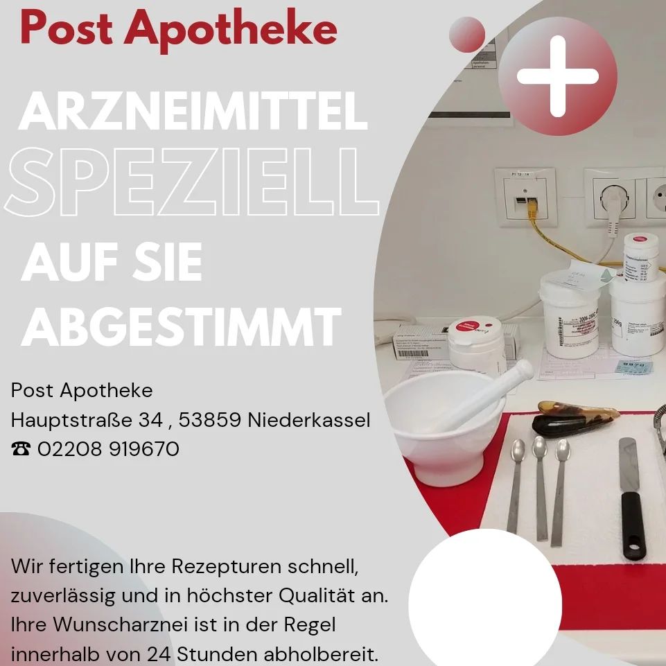 Alle Patienten und Patientinnen sollten passende Medikamente erhalten. 💊
Und wenn die Standardpräparate nicht passen, mischen wir ein Medikament selbst an.
Das können Cremes, Zäpfchen, Kapseln oder Lösungen sein.
Wir sorgen gerne für das passende Medikament. 

#apotheke #rezeptur #herstellen #niederkassel #rheidt #mondorf #medizin